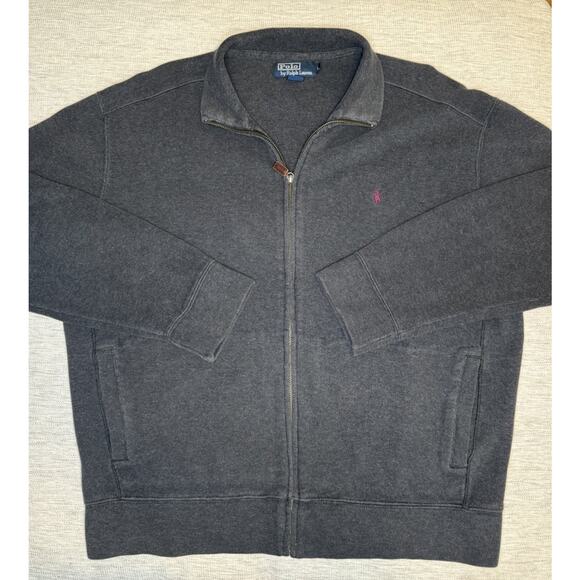 Y2K 2000s Polo Ralph Lauren Full Zip Mock Neck Sweater L Heather Gray USA - Picture 1 of 11